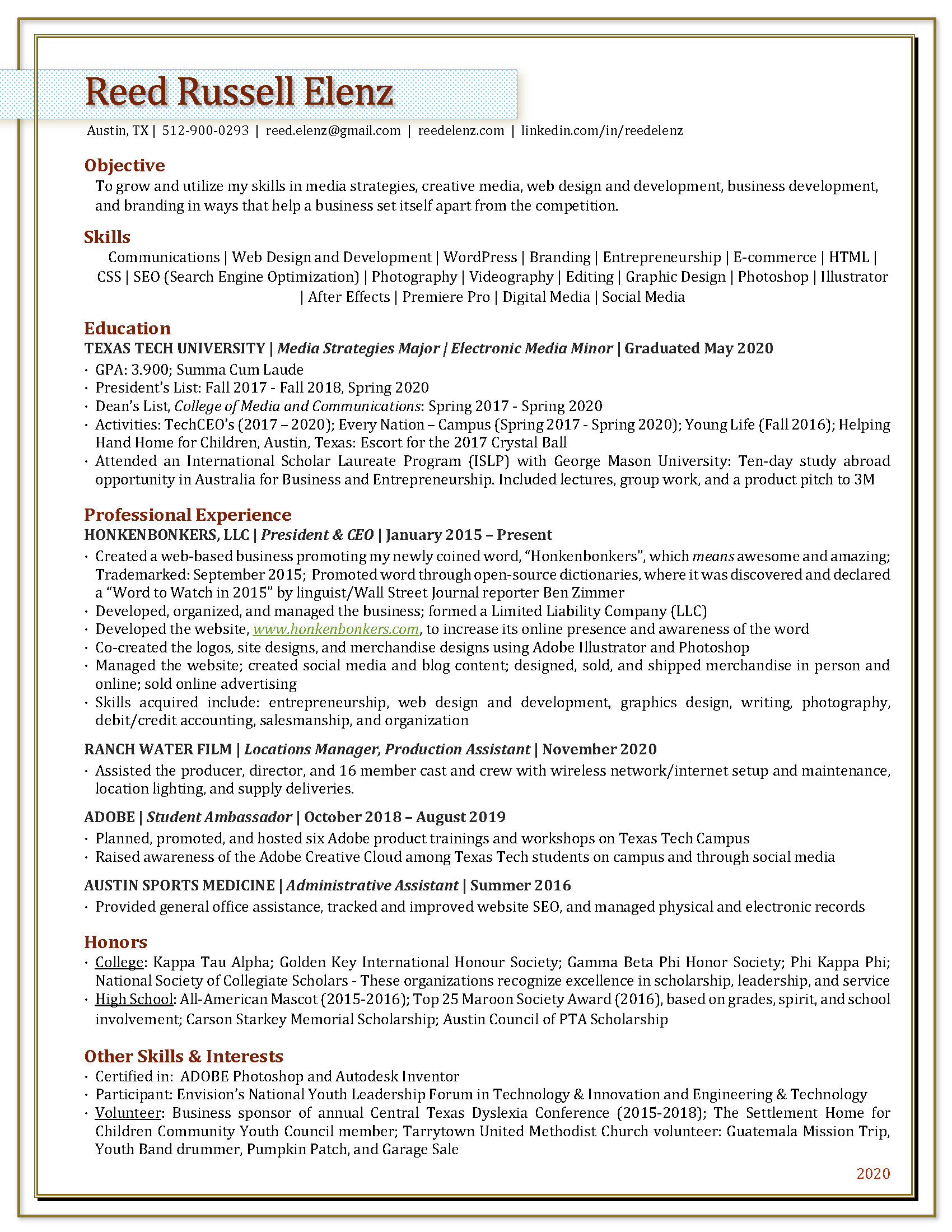 Reed R Elenz Resume Image